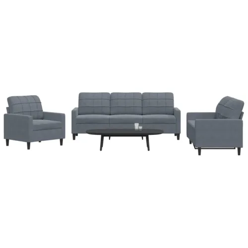 3-dijelni set sofa s jastucima tamnosivi baršunasti - Tamno siva 1 Bez oslonca za noge Cijena