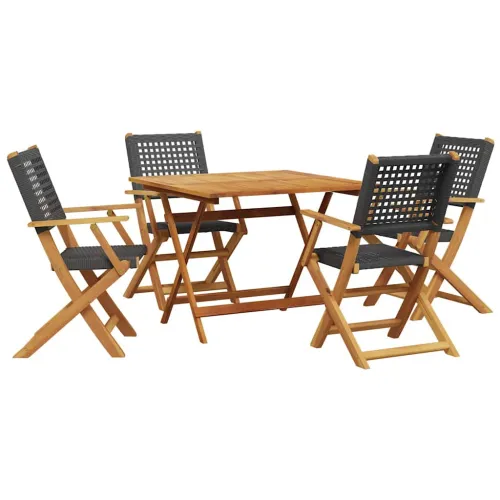 Vrtna garnitura - 5-dijelni vrtni blagovaonski set poliratan i masivno drvo crni - Crna 90 x 90 x 75 cm Cijena