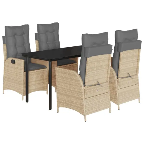 Vrtna garnitura - 5-dijelni vrtni blagovaonski set od poliratana s jastucima bež - 140 x 70 x 74 cm 4 bez naslona za noge Cijena