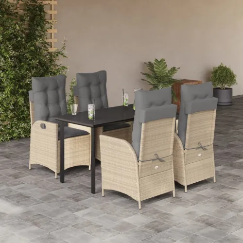 Vrtna garnitura - 5-dijelni vrtni blagovaonski set od poliratana s jastucima bež - 140 x 70 x 74 cm 4 bez naslona za noge Cijena