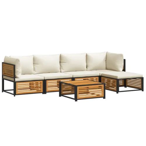 6-dijelna set vrtnih sofa s jastucima masivno bagremovo drvo - Krema 2x kutna + 2x srednja + tabure + stol Cijena
