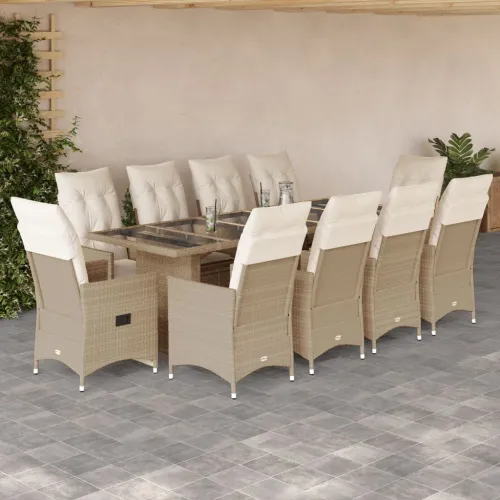 11-dijelni vrtni bistro set od poliratana s jastucima bež - Bež Sa naslonom za noge 10 Bež Cijena