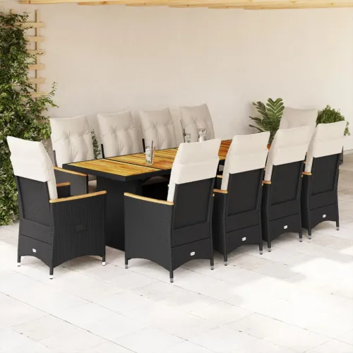 11-dijelni vrtni bistro set od poliratana s jastucima crni - Sa naslonom za noge 10 Cijena