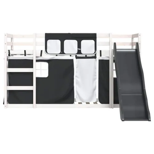 Krevet na kat s toboganom i zavjesama bijelo-crni 90 x 200 cm - Bijela i crna 90 x 200 cm Cijena