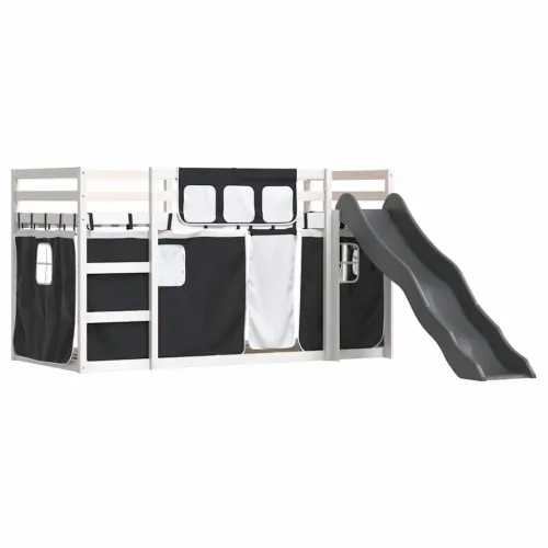 Krevet na kat s toboganom i zavjesama bijelo-crni 90 x 200 cm - Bijela i crna 90 x 200 cm Cijena