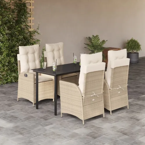 Vrtna garnitura - 5-dijelni vrtni blagovaonski set od poliratana s jastucima bež - 140 x 70 x 74 cm 4 Bez naslona za noge Cijena