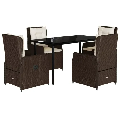 Vrtna garnitura - 5-dijelni vrtni blagovaonski set s jastucima poliratan smeđi - Smeđa 140 x 70 x 74 cm 4 Cijena