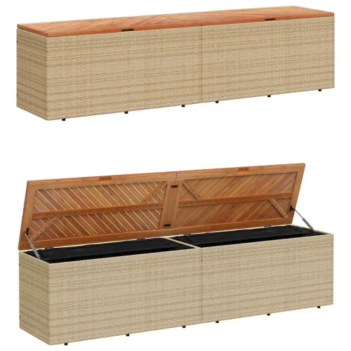 Vrtna kutija za pohranu bež 220x50x54 cm poliratan drvo bagrema - Bež 220 x 50 x 54 cm Cijena
