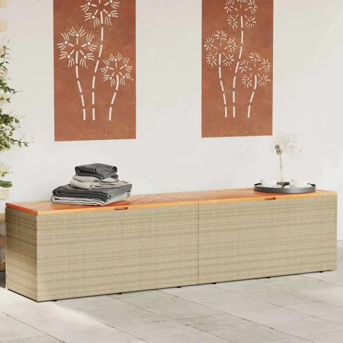 Vrtna kutija za pohranu bež 220x50x54 cm poliratan drvo bagrema - Bež 220 x 50 x 54 cm Cijena