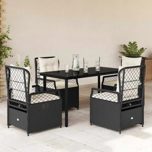 Vrtna garnitura - 5-dijelni vrtni blagovaonski set s jastucima od poliratana crni - Crna 140 x 70 x 74 cm 4 Cijena