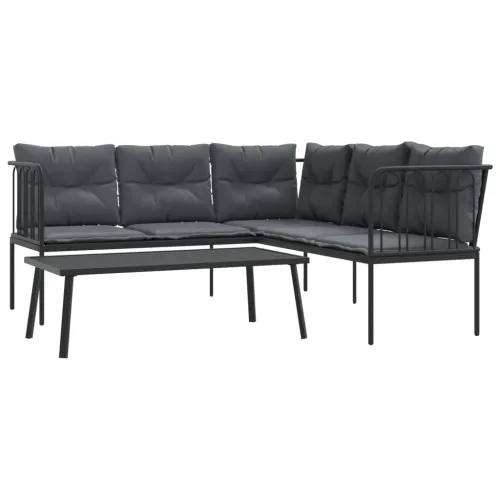Set vrtnih sofa s jastucima crni od čelika i tekstilena - Cijev 1 Cijena