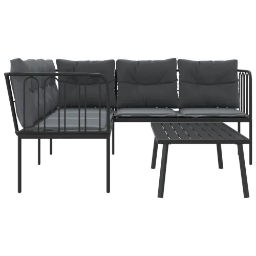Set vrtnih sofa s jastucima crni od čelika i tekstilena - Cijev 1 Cijena