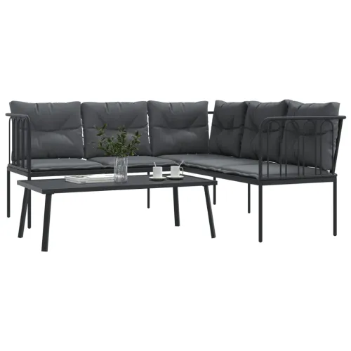 Set vrtnih sofa s jastucima crni od čelika i tekstilena - Cijev 1 Cijena
