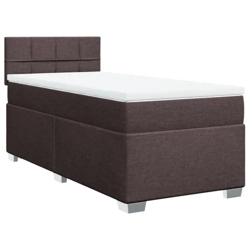 Boxspring - Krevet s oprugama i madracem tamnosmeđi 90 x 190 cm od tkanine - Tamno smeđa 90 x 190 cm Blok s kvadratima Tamno sme Cijena