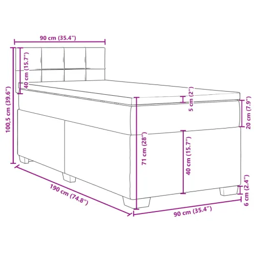 Boxspring - Krevet s oprugama i madracem tamnosmeđi 90 x 190 cm od tkanine - Tamno smeđa 90 x 190 cm Blok s kvadratima Tamno sme Cijena