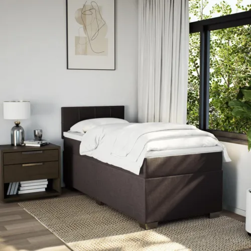 Boxspring - Krevet s oprugama i madracem tamnosmeđi 90 x 190 cm od tkanine - Tamno smeđa 90 x 190 cm Blok s kvadratima Tamno sme Cijena