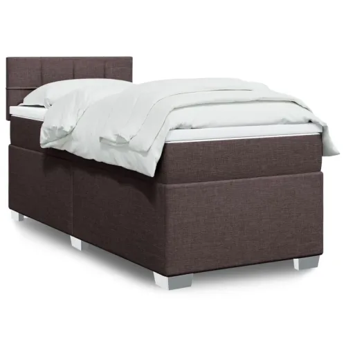 Boxspring - Krevet s oprugama i madracem tamnosmeđi 90 x 190 cm od tkanine - Tamno smeđa 90 x 190 cm Blok s kvadratima Tamno sme Cijena