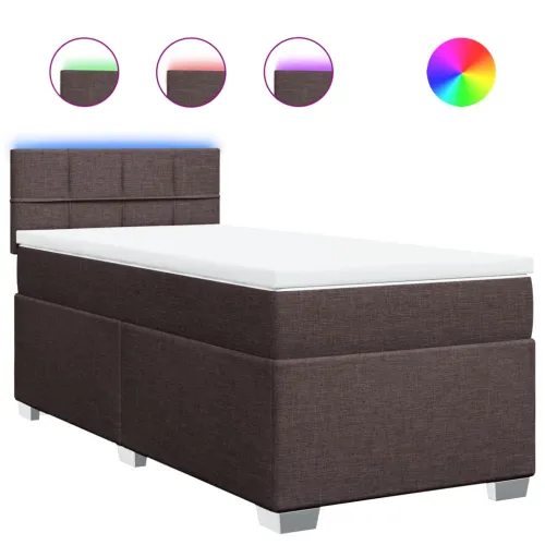 Boxspring - Krevet s oprugama i madracem tamnosmeđi 90 x 190 cm od tkanine - Tamno smeđa 90 x 190 cm Blok s kvadratima Tamno sme Cijena