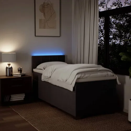 Boxspring - Krevet s oprugama i madracem tamnosmeđi 90 x 190 cm od tkanine - Tamno smeđa 90 x 190 cm Blok s kvadratima Tamno sme Cijena