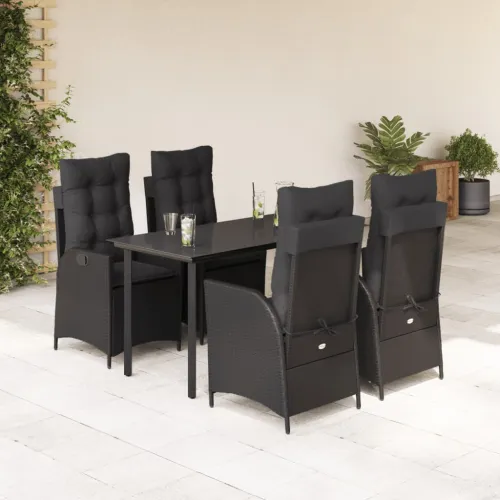 Vrtna garnitura - 5-dijelni vrtni blagovaonski set s jastucima od poliratana crni - 140 x 70 x 74 cm 4 Bez naslona za noge Cijena