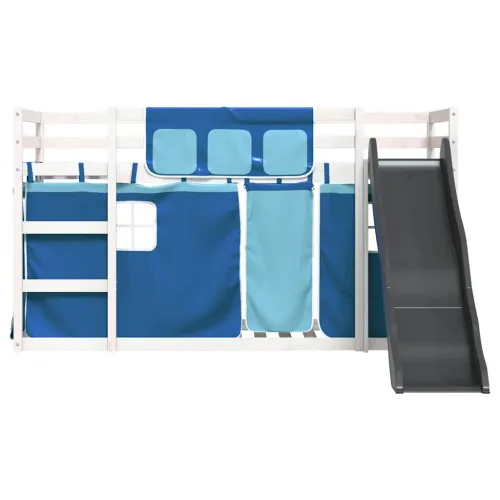 Krevet na kat s toboganom i zavjesama plavi 90 x 200 cm - Bijela i plava 90 x 200 cm Cijena