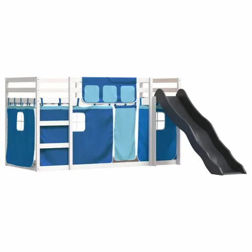 Krevet na kat s toboganom i zavjesama plavi 90 x 200 cm - Bijela i plava 90 x 200 cm Cijena