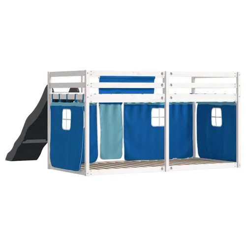 Krevet na kat s toboganom i zavjesama plavi 90 x 200 cm - Bijela i plava 90 x 200 cm Cijena