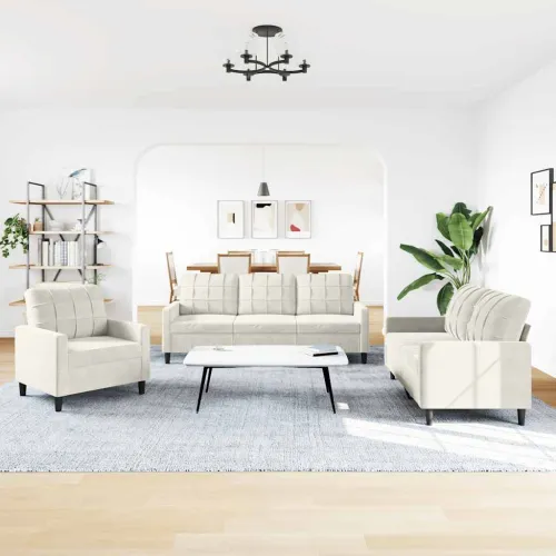 3-dijelni set sofa s jastucima krem baršunasti - Krema 1 Bez oslonca za noge Krema Cijena