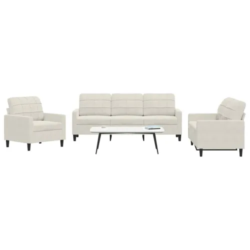 3-dijelni set sofa s jastucima krem baršunasti - Krema 1 Bez oslonca za noge Krema Cijena