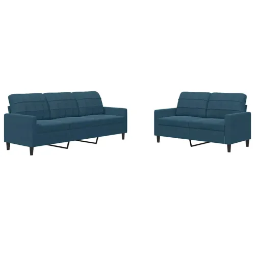 2-dijelni set sofa s jastucima plavi baršunasti - Plava 1 Bez oslonca za noge Cijena