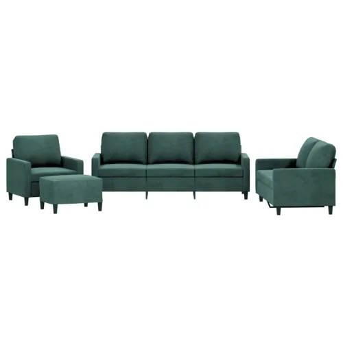 4-dijelni set sofa s jastucima tamnozeleni baršunasti - Tamnozelena s jastučićima i tabureom Cijena
