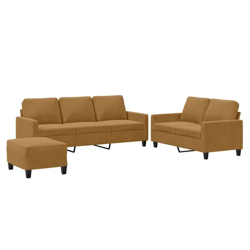 3-dijelni set sofa s jastucima smeđi baršunasti - Smeđa Sa naslonom za noge Cijena