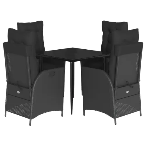 Vrtna garnitura - 5-dijelni vrtni blagovaonski set s jastucima od poliratana crni - 80 x 80 x 74 cm 4 Sa naslonom za noge Cijena