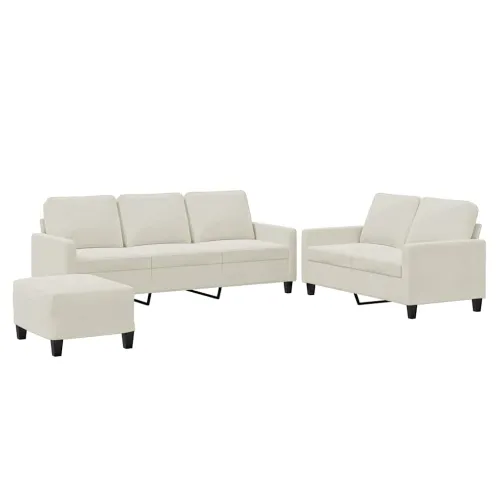 3-dijelni set sofa s jastucima krem baršunasti - Krema Sa naslonom za noge Cijena