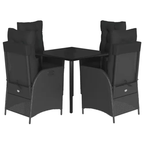 Vrtna garnitura - 5-dijelni vrtni blagovaonski set s jastucima od poliratana crni - 80 x 80 x 74 cm 4 Sa naslonom za noge Cijena