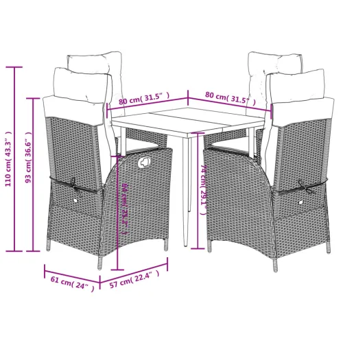 Vrtna garnitura - 5-dijelni vrtni blagovaonski set od poliratana s jastucima bež - 80 x 80 x 74 cm 4 Bez naslona za noge Cijena