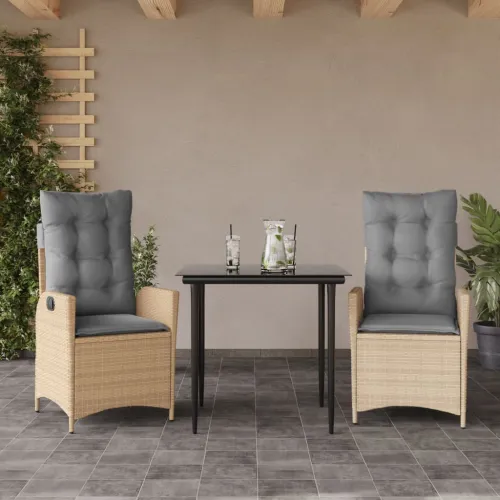 Vrtna garnitura - 3-dijelni vrtni blagovaonski set od poliratana s jastucima bež - 80 x 80 x 74 cm 2 Bez naslona za noge Cijena
