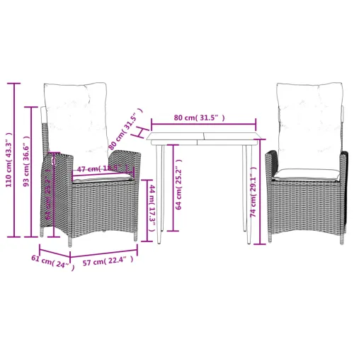 Vrtna garnitura - 3-dijelni vrtni blagovaonski set od poliratana s jastucima bež - 80 x 80 x 74 cm 2 Bez naslona za noge Cijena