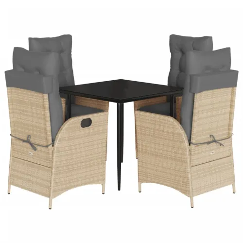 Vrtna garnitura - 5-dijelni vrtni blagovaonski set od poliratana s jastucima bež - 80 x 80 x 74 cm 4 Sa naslonom za noge Cijena