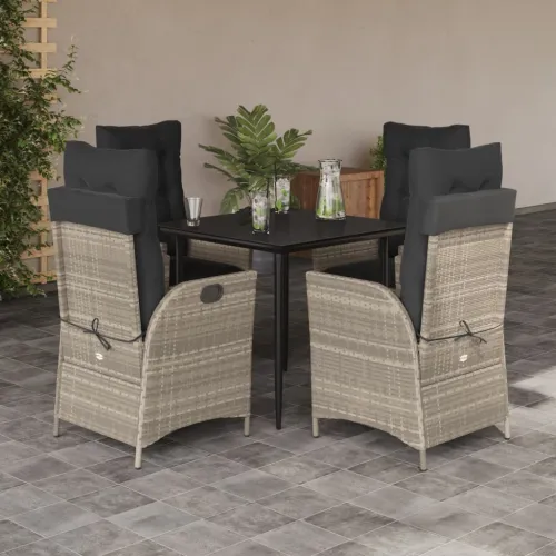 Vrtna garnitura - 5-dijelni vrtni blagovaonski set od poliratana s jastucima sivi - 80 x 80 x 74 cm 4 Bez naslona za noge Cijena