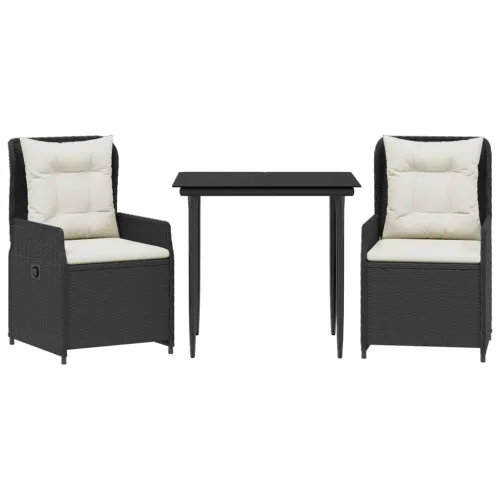 Vrtna garnitura - 3-dijelni vrtni blagovaonski set s jastucima od poliratana crni - Crna 80 x 80 x 74 cm 2 Cijena