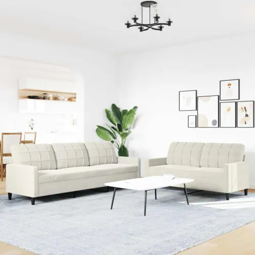 2-dijelni set sofa s jastucima krem baršunasti - Krema 1 Bez oslonca za noge Cijena