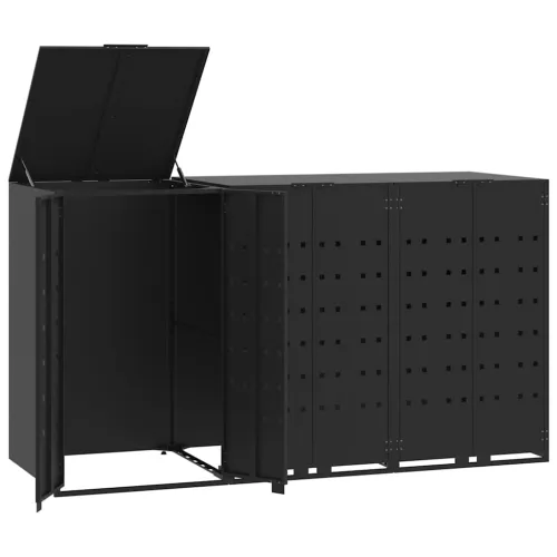 Spremište za 3 kante za otpad crno 207 x 79 x 117 cm čelično - Crna poklopac s plinskim podizanjem 3 1 Cijena