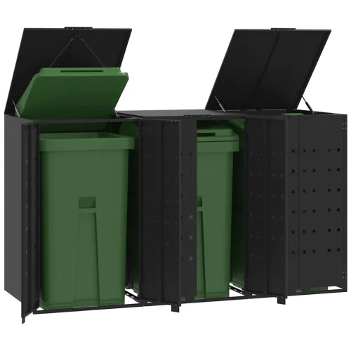 Spremište za 3 kante za otpad crno 207 x 79 x 117 cm čelično - Crna poklopac s plinskim podizanjem 3 1 Cijena
