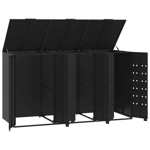 Spremište za 3 kante za otpad crno 207 x 79 x 117 cm čelično - Crna poklopac s plinskim podizanjem 3 1 Cijena