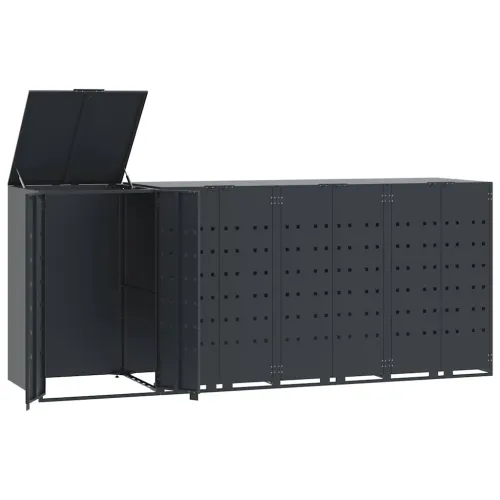 Spremište za 4 kante za otpad antracit 276x79x117 cm čelično - Antracit poklopac s plinskim podizanjem 4 1 Cijena