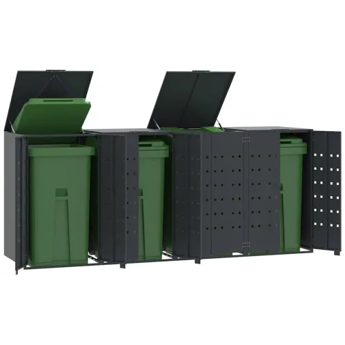 Spremište za 4 kante za otpad antracit 276x79x117 cm čelično - Antracit poklopac s plinskim podizanjem 4 1 Cijena