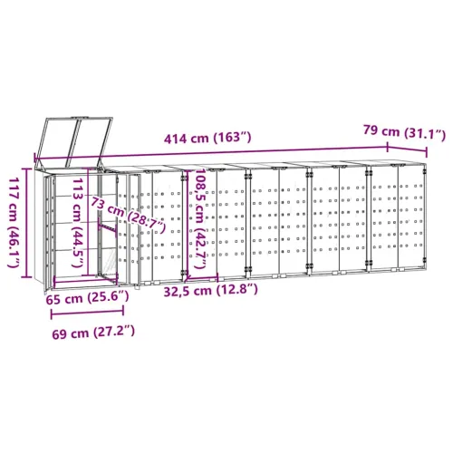 Spremište za 6 kante za otpad antracit 414x79x117 cm čelično - Antracit 6 poklopac s plinskim podizanjem Cijena