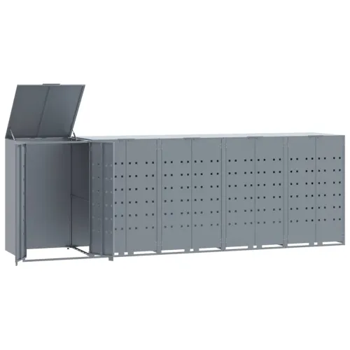 Spremište za kante za smeće - Spremište za 5 kante za otpad sivo 345x79x117 cm čelično - Siva poklopac s plinskim podizanjem 5 1 Cijena