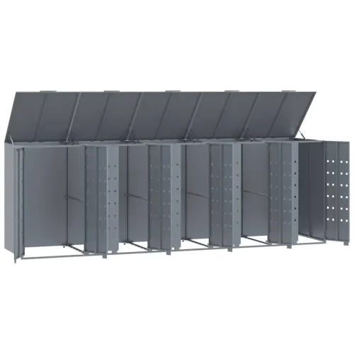 Spremište za kante za smeće - Spremište za 5 kante za otpad sivo 345x79x117 cm čelično - Siva 5 poklopac s plinskim podizanjem Cijena